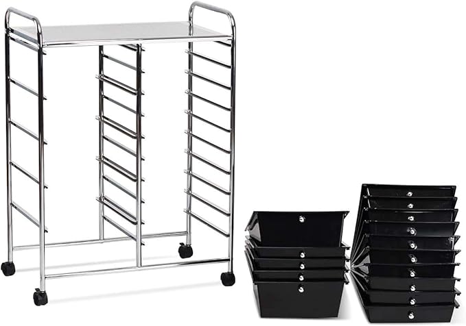 ARLIME 15-Drawer Storage Cart, 15 Drawer Trolley, Rolling Organizer Cart, Scrapbook Paper Organizer, Suitable for Office and School, Rolling Office Storage Tools (Black)