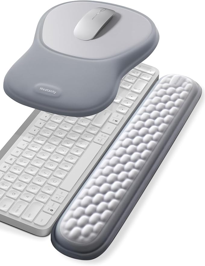 meatanty Keyboard and Mouse Pad Wrist Rest Set, Ergonomic Wrist Pad Support, Computer Hand Palm Rest Combo, Memory Foam Typing Desk Accessories Carpal Tunnel Cushion, Laptop Office Home - Blue & Gray
