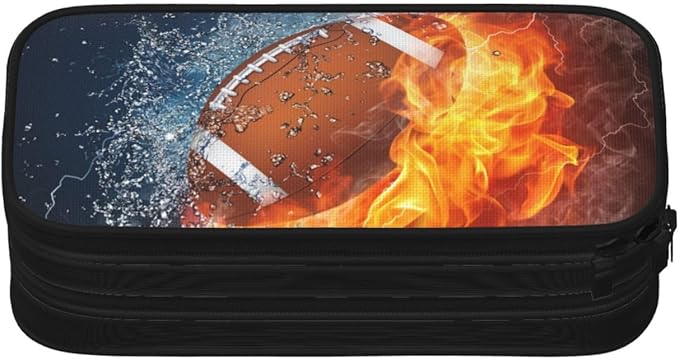 Sports-Themed Football Pencil Case for Kids Boys Girls, Big Capacity Black Pencil Pouch, Cool Pencil Bag Portable Stationery Storage Box Desk Pen Bag for School Office