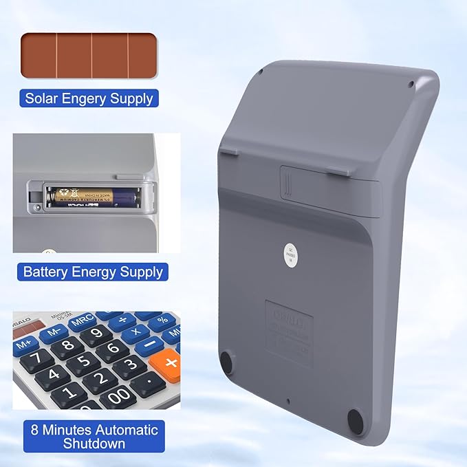 Desktop Calculator Large LCD Display 12 Digit Number Handheld Portable Pocket Basic Calculator with Big Soft Sensitive Button, Battery and Solar Powered, for Office Home School Use(OS-6M)