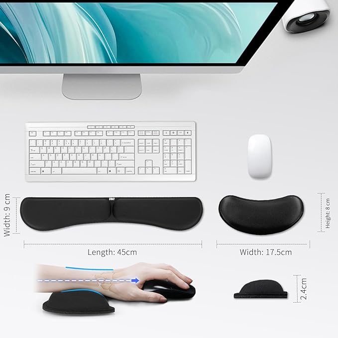 Zibly Ergonomic Gel Memory Foam Keyboard Wrist Rest & Mousepad Rests for Computer, Silky Wrist Rest for Typing, Laptop, and Mouse Desk Pads Support Hand and Arm, 2 Piece Pad for Office and Travel