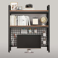 Desk Shelf Bookcase 2-Tier Metal Desktop Bookshelf Hutch with Grid Panel and DIY design possible Multipurpose Storage Organizer Display Rack for Dorm Office Home Computer Desk(Black 29.5"×7.9"×38.6")