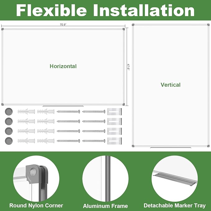 Lockways Dry Erase Board 72 x 48 Inch, Large Magnetic White Board Pack of 2, Aluminium Frame Whiteboard with Marker Tray for School, Office and Home