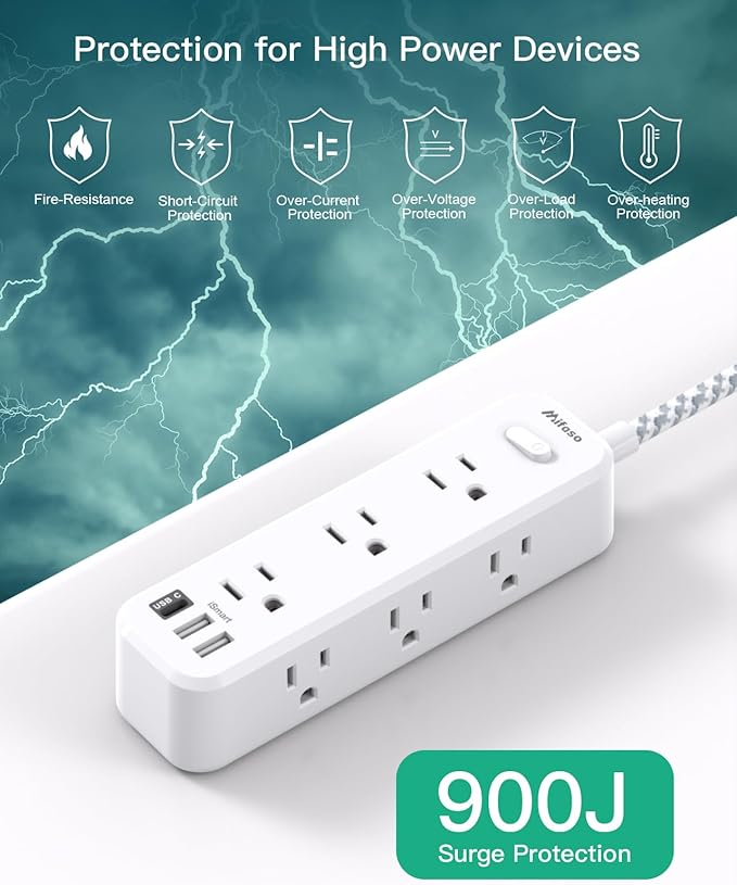 Mifaso Extension Cord, Surge Protector Power Strip, Long Extension Cord with 9 Outlets 3 USB Ports, Extension Cord with Multiple Outlets, USB Power Strip for Dorm Room Essentials, College(25FT, White)