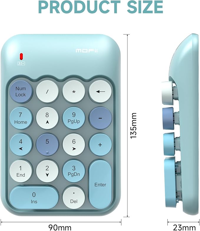 MOFII Wireless Number Pads - Blue Numeric Keypad 18 Keys USB 2.4G Round Keycap Colorful Extensions Keypads, Financial Accounting Portable Numpad 10 Key for Laptop/PC/Notebook/Surface Pro
