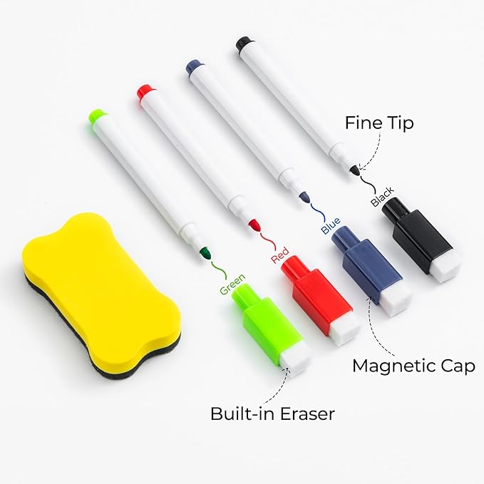 M&G Magnetic Dry Erase Board for Fridge, 12”x 8” Fridge Whiteboard for Kitchen, Small White Board Set with 4 Markers and Eraser, to Do List, Family Schedule Planning Board