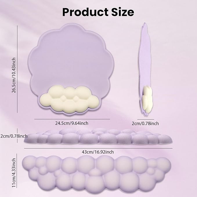 Ergonomic Mouse Pad and Keyboard Wrist Rest - Purple Cloud Wrist Rest Keyboard with Mouse Wrist Pad Sets, Soft Memory Foam Wrist Support for Laptop, Mac, Office, Work, Gaming