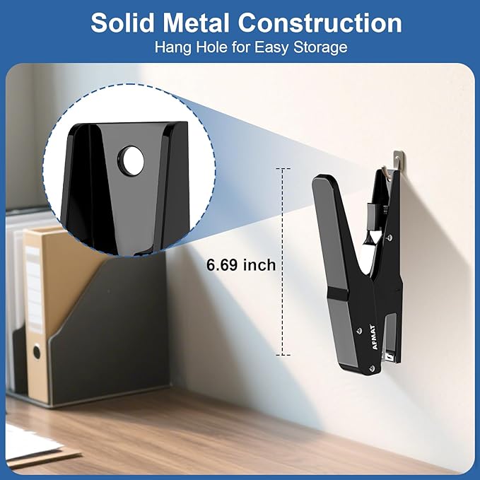AFMAT Effortless Plier Stapler, Metal 35 Sheet Stapling Plier, 15000+ Stapling Times, with Staples & Reload Button, Handheld Stapler Heavy Duty, Space Save Size, Good for Office, Home, School, Black