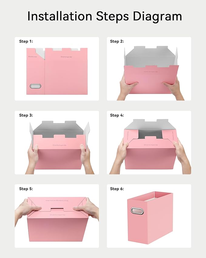 Oterri Cardboard File Organizer Box for Hanging File Folders Letter Size,File Box for Computer Desk,File Cabinet,Working Home,Office,Classroom(Pink,Letter Size - 2 Packs)