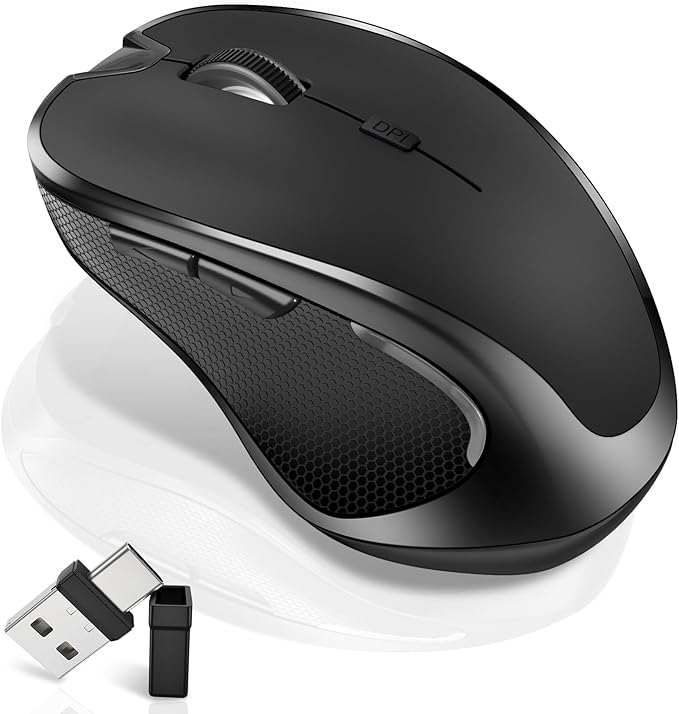 Mouse for MacBook Wireless Bluetooth Mouse Laptop MacBook Air Mac Pro Rechargeable Silent PC iPad Optical Mouse with Jiggler Dual Mode Switch Bluetooth 5.2/3.0 and 2.4GHz USB Type-C Receiver Black