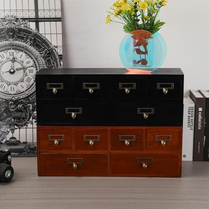 Apothecary Drawers Wooden Storage Box Vintage Wooden Drawers Wood Desktop Organizer Countertop Storage Box Library Card Catalog Cabinet Apothecary Cabinet （BLACK06）