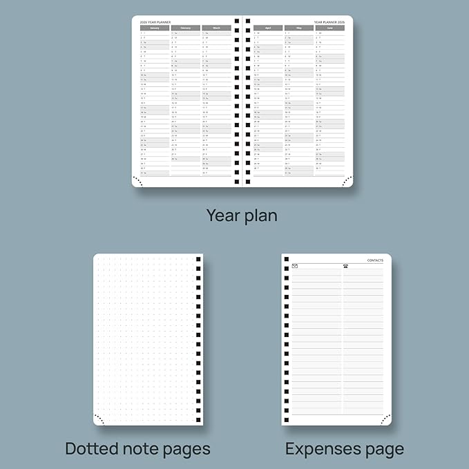 POPRUN 2026 Pocket Planner, (Small Size-4'' x 6.25'') - Daily Weekly and Monthly Calendar Agenda 2026 Appointment Book with Monthly Tabs, Spiral Soft Cover, Inner Pocket, 100 GSM - Black