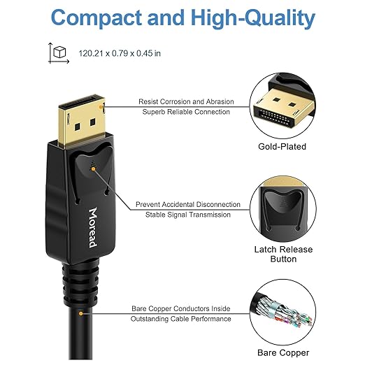 4K DisplayPort to DisplayPort Cable, 10 Feet, Gold-Plated High Speed Display Port DP Cable 1.2 (4K@60Hz, 2K@144Hz) for Computer, Desktop, Laptop, PC, Monitor, Projector & More - Black
