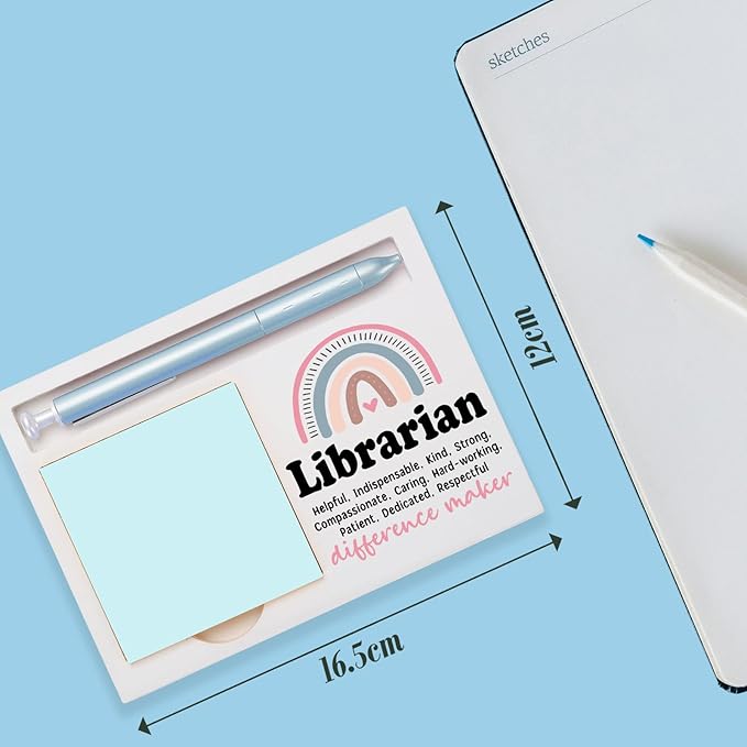 Librarian Office Supplies Sticky Note Holder Decor, Librarian Thank You Appreciation Gifts for Women Self-Stick Note Pad Holders W2B17