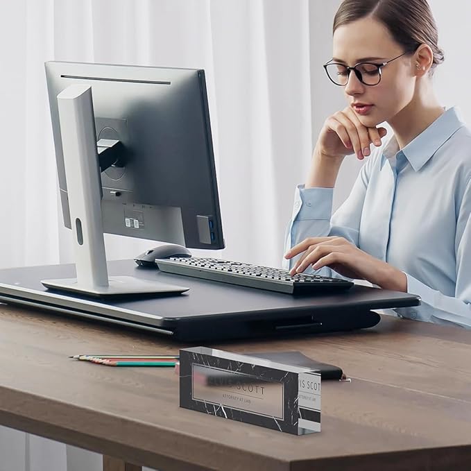 Personalized Custom Name Plates on Acrylic Glass, Office Desk Decor, Personalized Office Gift for Boss Coworkers (Watercolor Flowers)