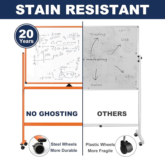 Large Dry-Erase Rolling Magnetic Whiteboard - 48 x 32 Inches Dry Erase Board with Stand Height Adjust Double Sides Mobile White Board Easel on Wheels with 25 Sheets Paper Pad Office, Home & Classroom