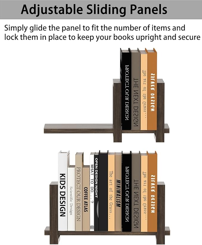 Adjustable Desktop Bookshelf, Retro Tabletop Bookshelf, Desk Shelf for Top of Desk in Living Room, Home, Office, Perfect for Magazine, Books, Cookbooks, No Tools Required to Assemble, Dark Brown