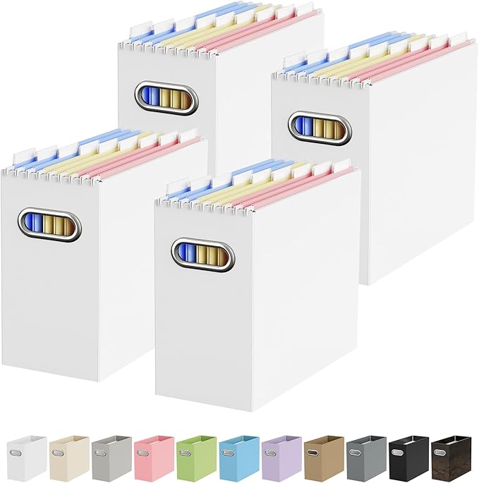 Oterri Cardboard File Organizer Box for Hanging File Folders Letter Size,File Box for Computer Desk,File Cabinet,Working Home,Office,Classroom (White, Letter Size - 4 Packs)