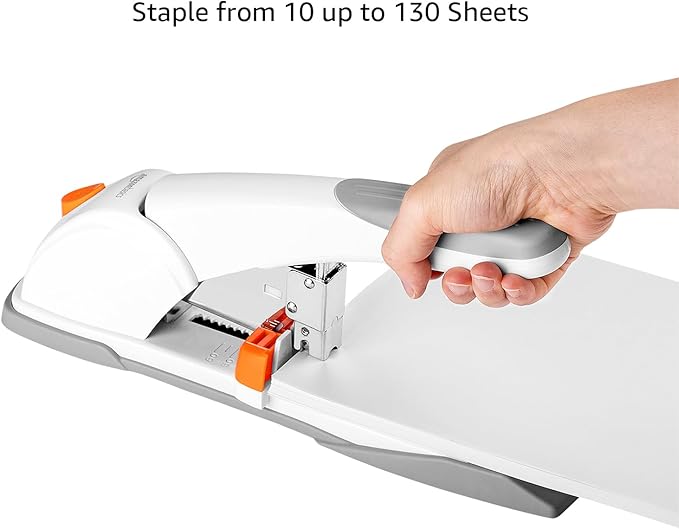 Amazon Basics Heavy Duty Stapler, 130 Sheets High Capacity, Large Office Stapler with 1000 Staples, White