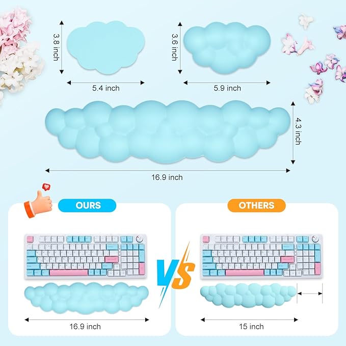 JIKIOU Upgrade Leather Cloud Keyboard Wrist Rest, Cloud Wrist Rest with Non-Slip PU Base, Comfortable Memory Foam Wrist Rest for Computer Laptop Mac Gaming Office and Pain Relief Christmas Wish Gift