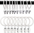 AMZSEVEN 100 Pack Metal Curtain Rings with Clips, Drapery Clips Hooks, Decorative Curtain Rod Clips 1.5 in Interior Diameter, Rustproof White