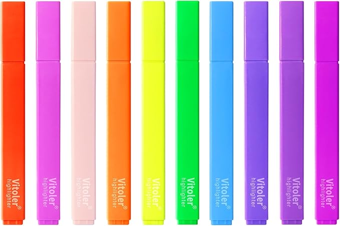 Piochoo Aesthetic Highlighters,10 pcs, Chisel Tip, Vibrant Colors,Pastel Highlighters Assorted Colors, Bulk Highlighte for Bible Journaling Planner Notes School Supplies