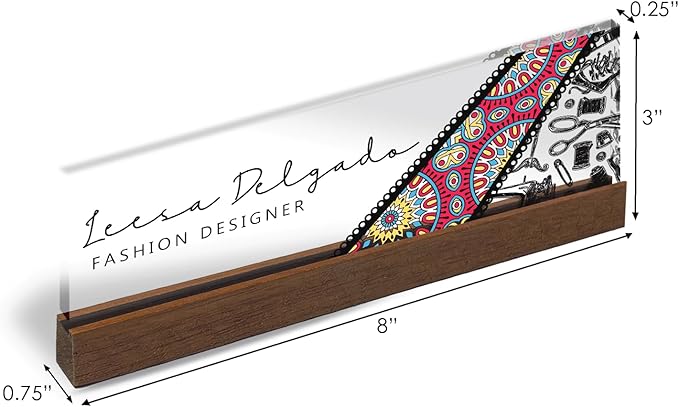 Artblox Personalized Office Desk Name Plate and Business Card Holder | Clear Acrylic Glass with Teak Wood Stand | Fashion Design Customized with Your Name and Credentials Office Desk Décor