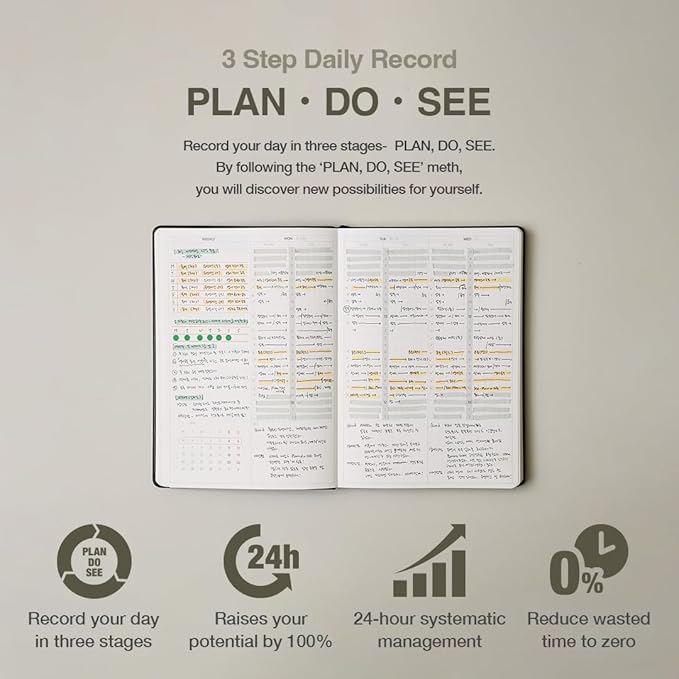 [ORODA] 2026 PDS (PLAN DO SEE) Diary, Weekly and Monthly Planner for Organization and Planning, 10 Minutes Time Block, Italian PU Hard Cover, 5.8” x 8.2”