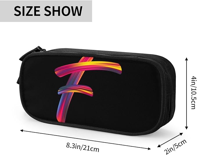 Cute Initial Pencil Case for Kids Students, Large Capacity Pencil Pouch for Boys Girls, Letter Design Pencil Box Pen Bag Office Stationery Organizer, Rainbow Letter F