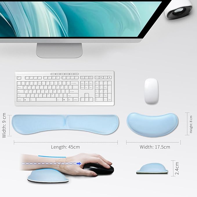 ZIBLY Wrist Rest Keyboard and Mouse Set - Non Slip Ergonomic Wrist Cushion Support Pad - Easy Typing,Pain Relief – Premium Silky Gel Memory Foam for Work from Home Gaming Computer Laptop