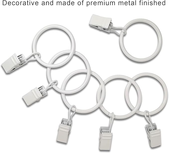 LLPJS 100 Pack Curtain Rings with Clips, Curtain Clip Rings Hooks, Bow Hanger Clips for Hanging Drapery Drapes Bows, Ring 1.26 inch Interior Diameter, Fits up to 1" Rod, White