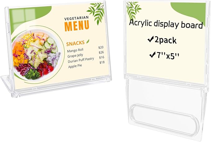 2 Pack 5x7 Inch Sign Holder Horizontal, Double-Sided Usage with Swivel Base for Table Display, for Office, Store, Restaurant, Retail Counters, for Name Sign, Message Board, Note