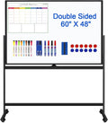 Mobile Whiteboard 60x48 Magnetic Dry Erase Board with Stands, Large Rolling White Boards on Wheels, Double-Sided Standing Whiteboard, 5' x 4' Easel Stand White Board for Office Home Classroom