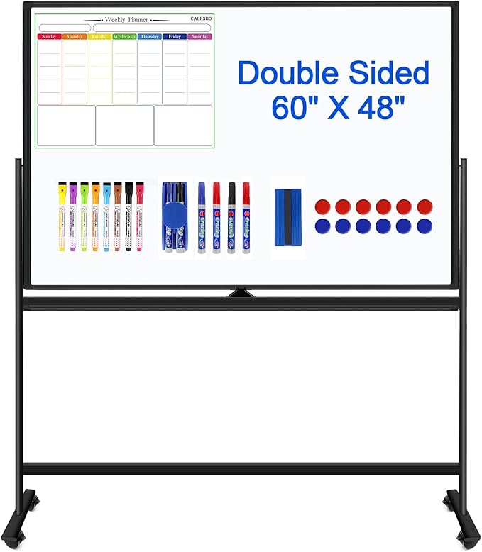 Mobile Whiteboard 60x48 Magnetic Dry Erase Board with Stands, Large Rolling White Boards on Wheels, Double-Sided Standing Whiteboard, 5' x 4' Easel Stand White Board for Office Home Classroom