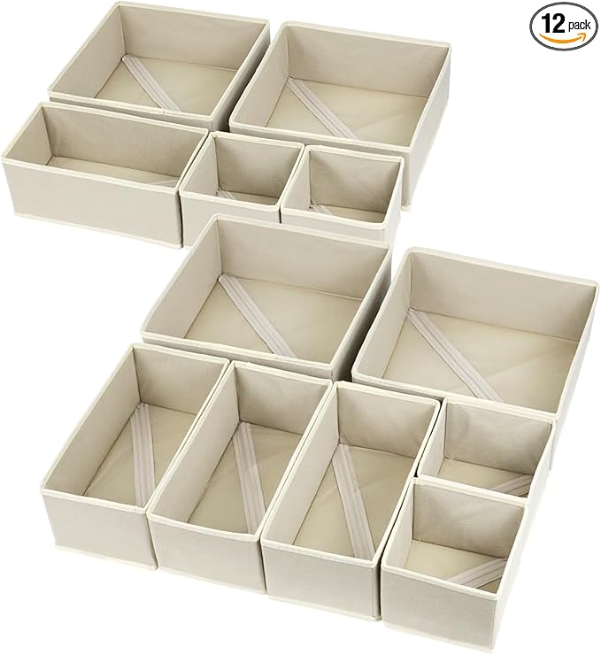 12 Pack Drawer Organizers, Drawer Dividers Storage Bins, Foldable Drawer Organizers for Clothing, Cloth Clothes Drawer Organizer for Underwear,Folded Clothes,Baby Clothing,Socks,Bra,Towels,Ties
