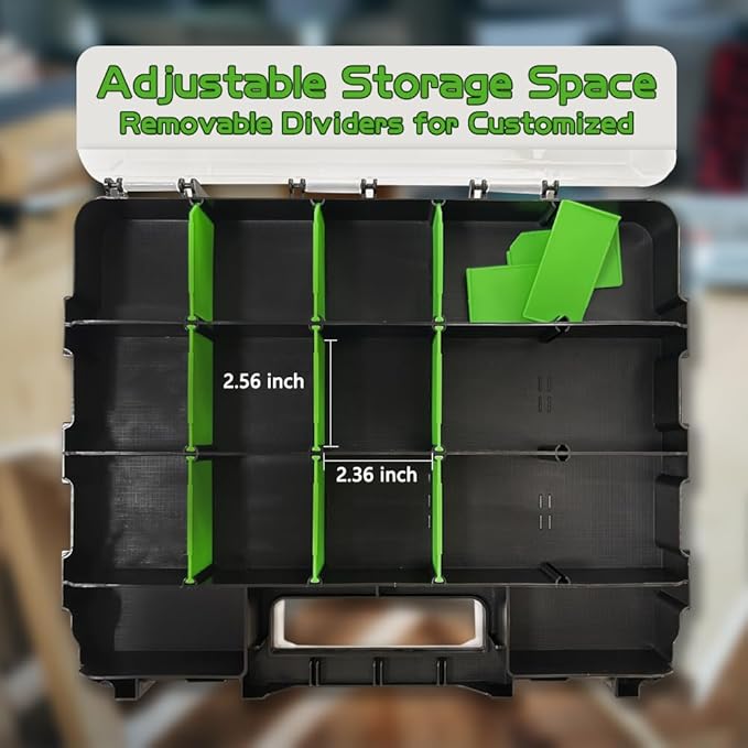 Tool Box Storage Organizer, TONGQI 34-Compartment Double Side Small Parts Box with Removable Plastic Dividers for Hardware, Screws, Bolts, Nails, Jewelry and Fishing Accessories, 2 Pack