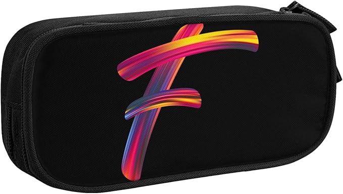 Cute Initial Pencil Case for Kids Students, Large Capacity Pencil Pouch for Boys Girls, Letter Design Pencil Box Pen Bag Office Stationery Organizer, Rainbow Letter F