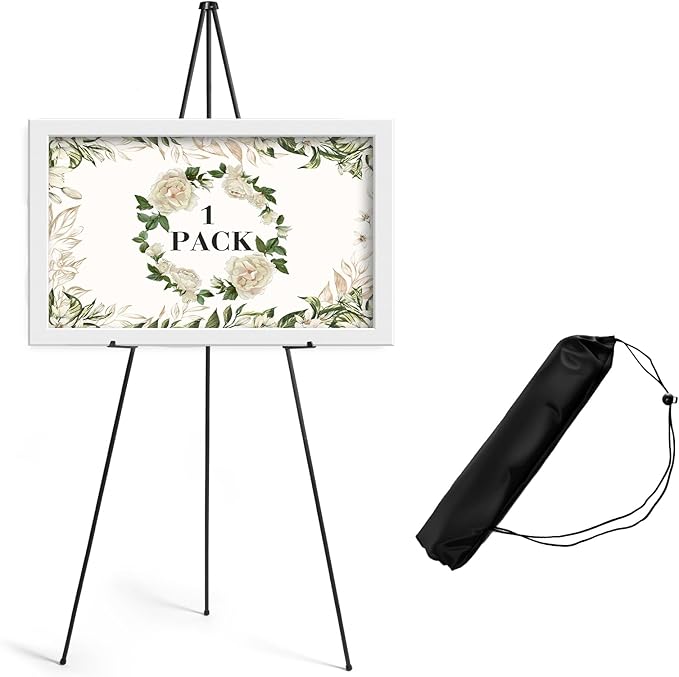 AZEAM 63" Easel Stand for Sign, Portable Easels for Painting, Foldable Black Metal Easel Display Stand Poster Holder Adjustable Sign Stand for Display Wedding Arts Poster 1 Pack