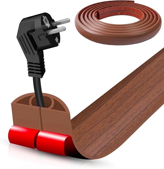Floor Cord Cover Self Adhesive Cord Hider,20FT Cable Management, Extension Strip Protector for Wires, Prevent Cable Trips for Offices, Gyms, Exhibitions Cavity:0.39"(W) x0.27(H) Wood Red Teak