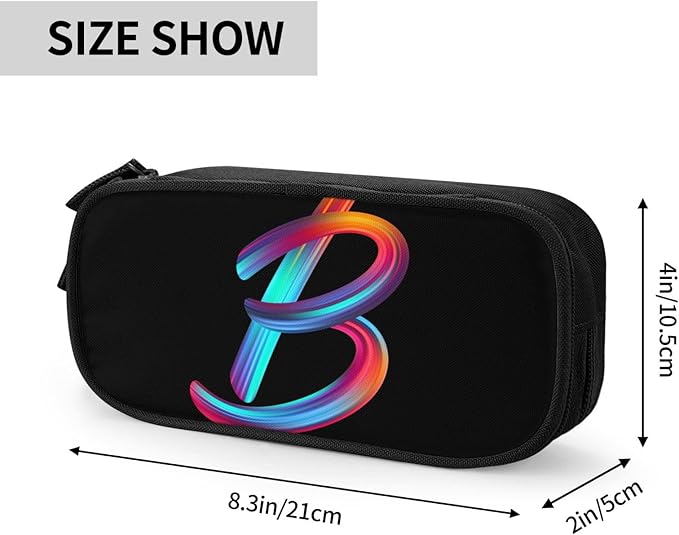 Cute Initial Pencil Case for Kids Students, Large Capacity Pencil Pouch for Boys Girls, Letter Design Pencil Box Pen Bag Office Stationery Organizer, Rainbow Letter B