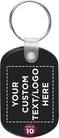 DISCOUNT PROMOS Tag Soft Plastic Keychains - 10 pack - Customizable Text, Logo - Small Key Tag Chain For Staying Organized - Rubber Key Ring Keychain – Black