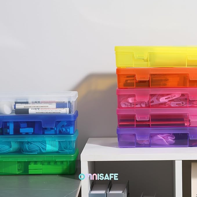 9 Pack Medium Colored Plastic Hobby Art Craft Organizer, Mini Plastic Storage Containers with Latching Lid, for Pencil Box, Lego, Crayon