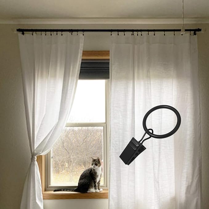 LLPJS 44 Pack Curtain Rings Hooks, Hanger Clips for Hanging Drapery Drapes Bows, 1 inch Interior Diameter, Fits up to 5/8" Rod, Black