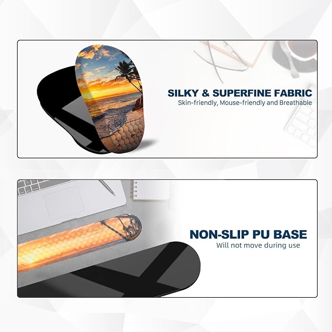 Ergonomic Mouse Pad and Keyboard Wrist Rest with Massage Design, Space-Saving Mouse Pad Wrist Support, Memory Foam Wrist Rest with Non-Slip PU Base for Computer Desk, Beach