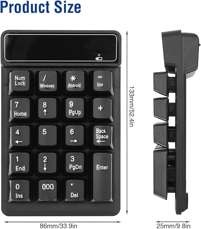RaceGT Bluetooth Number pad, 19-Keys Wireless Numeric Keypad, Portable Mini Multi-Function Accounting Number Keypad Keyboard Extensions for Laptop/Desktop/Notebook