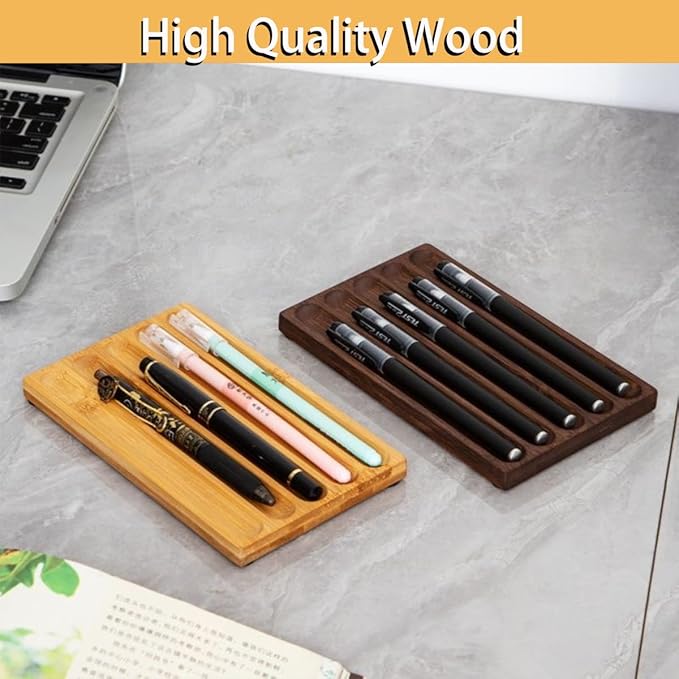 Pen Holder Organizer of Office desks,Walnut Desk Pen Stand,Wave Pen TrayOffice Accessory,Teacher Gifts,Suitable for School,Home,Office Desktop Art Accessories (Walnut-5 Grid)