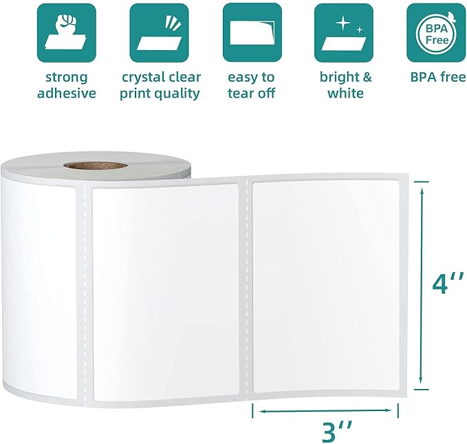 12 Rolls 6000 Pcs 4"x3" 3-Proof Direct Thermal Shipping Labels 1" Core Compatible with Zebra LP2844 ZP450 ZP505 ZD420 GX430T GK420T ZT410 ZD421 and Rollo MUNBYN, 103mmx76mm Thermal Sticker