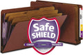 Smead 100% Recycled End Tab Pressboard Classification File Folder with SafeSHIELD Fasteners, 3 Dividers, 3" Expansion, Legal Size, Red, 10 per Box (29865)