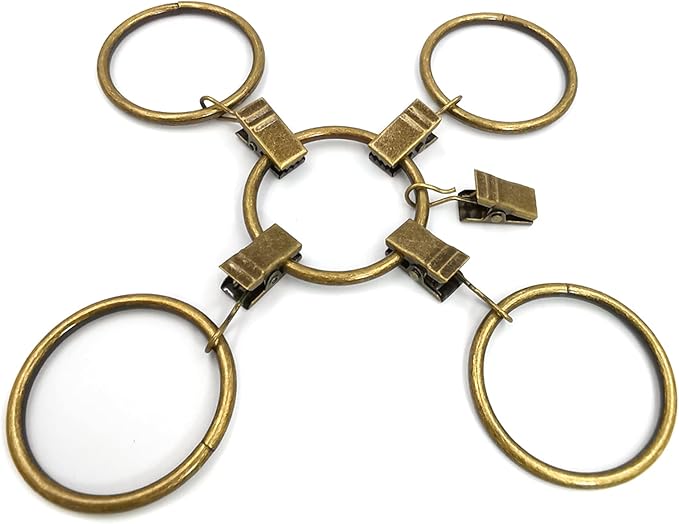 LLPJS 60 Pack Metal Curtain Rings with Clips, Curtain Clip Rings Hooks for Hanging Drapery Drapes Bows, Curtain Rod Rings 1.5 inch Interior Diameter, Bronze