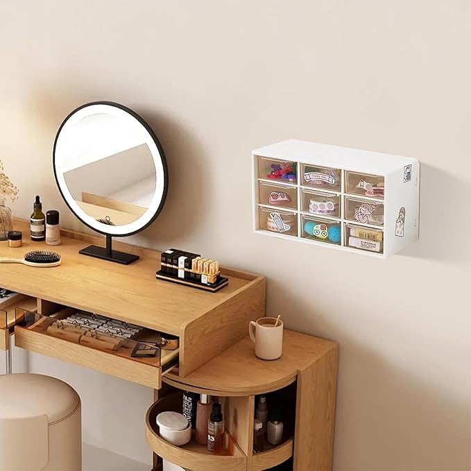 6 Pcs Small Drawer Organizer for Desk Mini Desktop Drawers 6.9" x 3. 8" x 4.6" Plastic Desktop Storage Box with 9 Clear Drawers for DIY Art Classroom Office Supplies, Dust-proof (White)